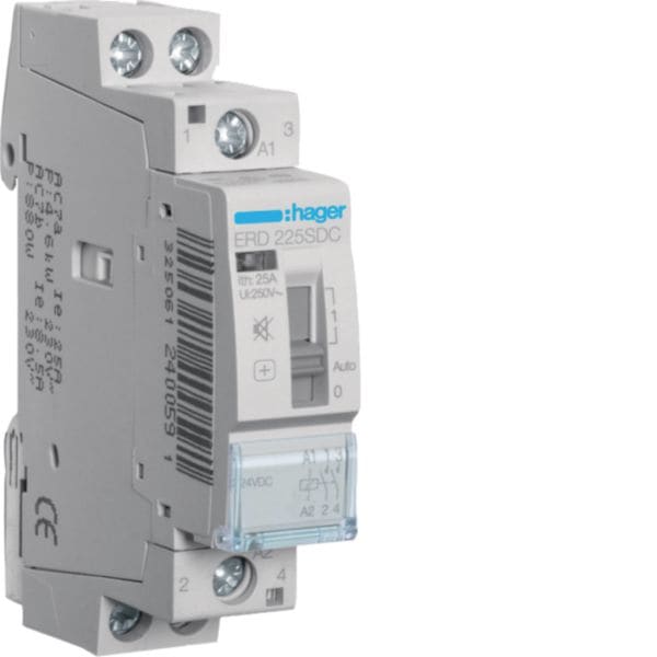 HAGER BOCCHIOTTI - Contattore comando manuale silenzioso 25 A 24 V 2 NA 1 modulo DIN