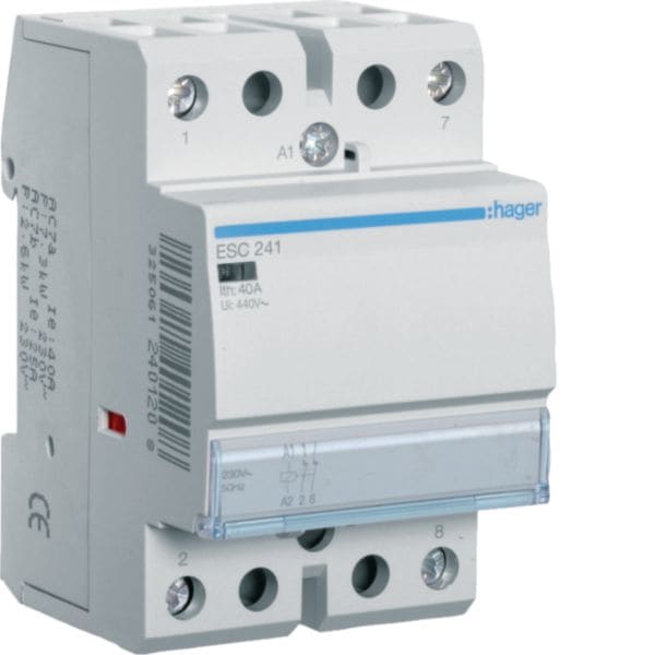 HAGER BOCCHIOTTI - Contattore standard 40 A 230 V AC 2 NC 3 moduli DIN
