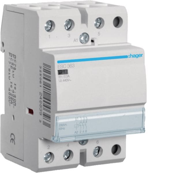 HAGER BOCCHIOTTI - Contattore standard 63 A 230 V AC 3 NA 3 moduli DIN