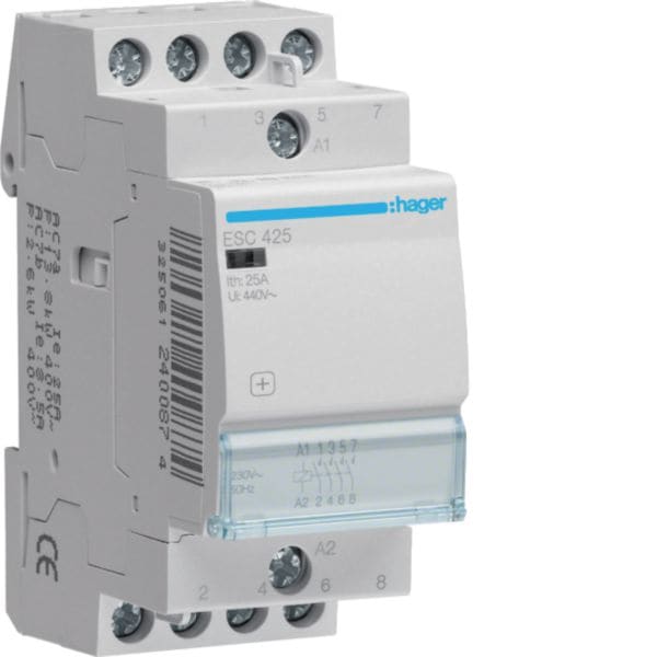 HAGER BOCCHIOTTI - Contattore eco 4 NA 230 V AC 25 A 2 moduli DIN