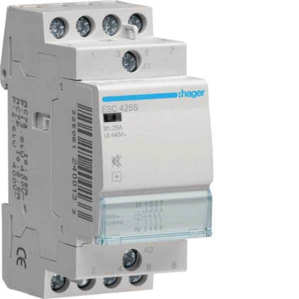 HAGER BOCCHIOTTI - Contattore silenzioso 4 NA 230 V AC 25 A 2 moduli DIN