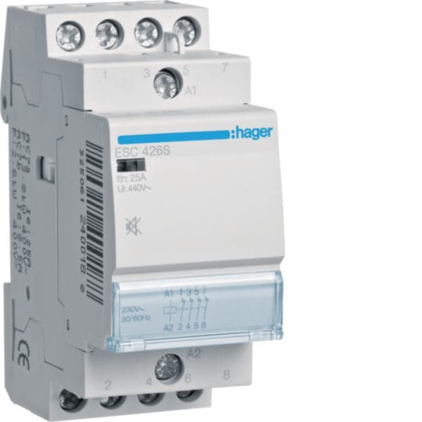 HAGER BOCCHIOTTI - Contattore silenzioso 25 A 230 V AC 4NC 2 moduli DIN
