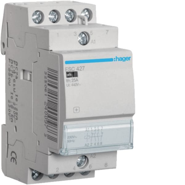 HAGER BOCCHIOTTI - Contattore eco 2 NA+ 2 NC 230 V AC 25 A 2 moduli DIN ESC427