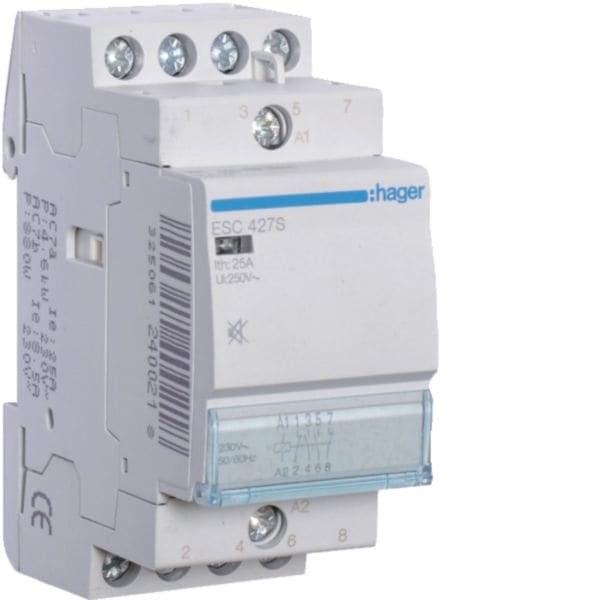 HAGER BOCCHIOTTI - Contattore silenzioso 25 A 230 V AC 2 NA + 2 NC 2 moduli DIN