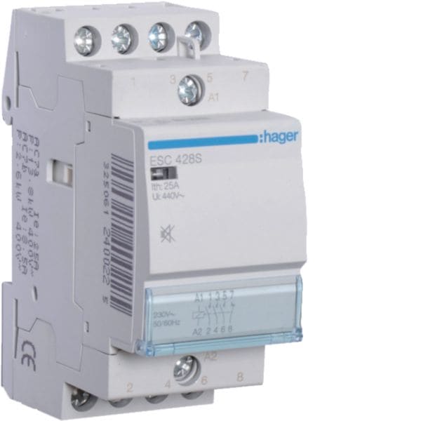HAGER BOCCHIOTTI - Contattore silenzioso 25 A 230 V AC 3 NA+1NC 2 moduli DIN