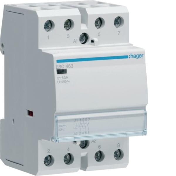 HAGER BOCCHIOTTI - Contattore standard 63 A 230 V AC 4 NA 3 moduli DIN