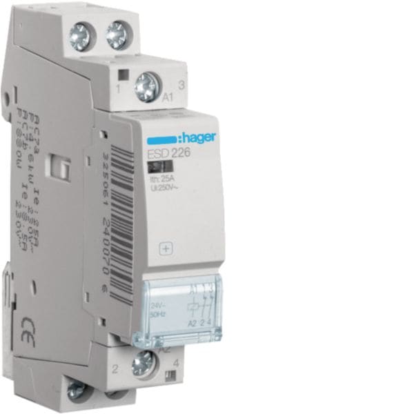 HAGER BOCCHIOTTI - Contattore eco 25 A 24 V AC 2 NC 1 modulo DIN