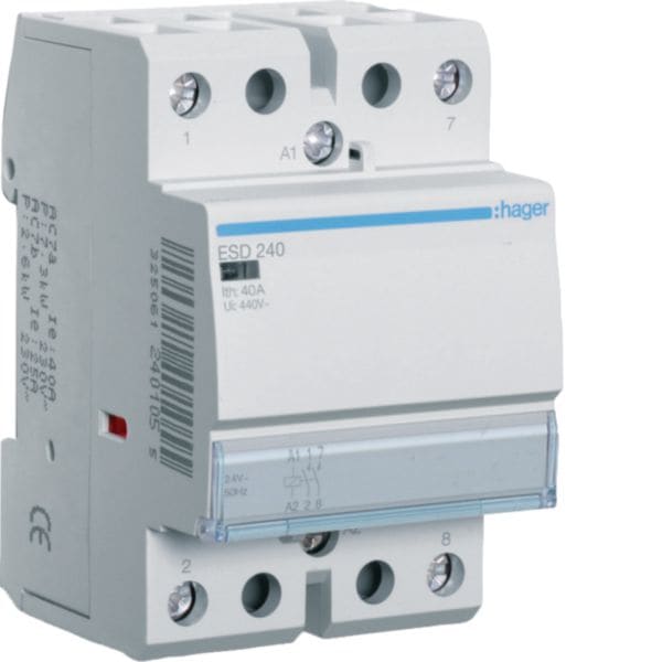 HAGER BOCCHIOTTI - Contattore Standard 40 A 24 V AC 2 NA 3 moduli DIN