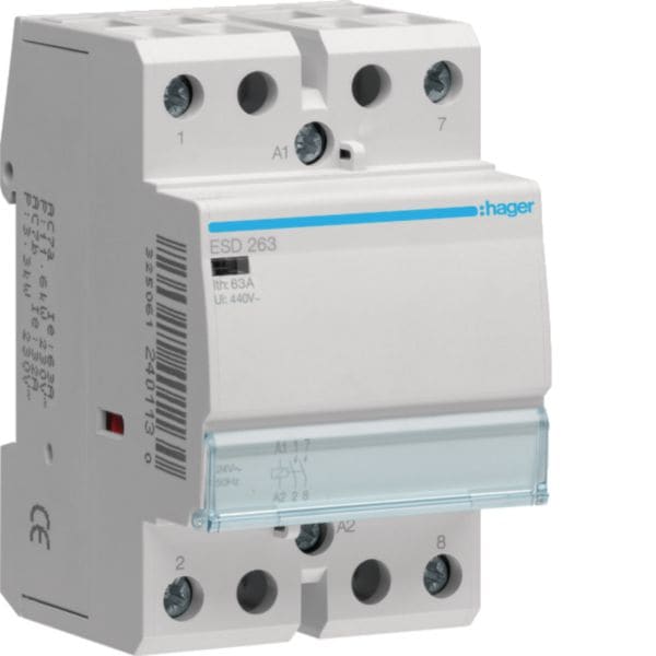 HAGER BOCCHIOTTI - Contattore standard 63 A 24 V AC 2 NA 3 moduli DIN