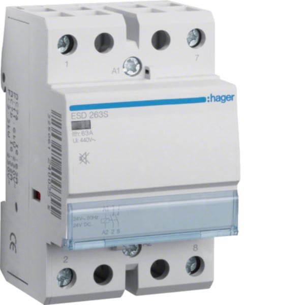 HAGER BOCCHIOTTI - Contattore silenzioso 63 A 24 VAC / VDC 2 NA 3 moduli