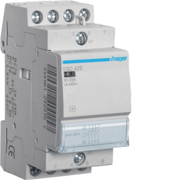 HAGER BOCCHIOTTI - Contattore eco 4 NA 24 V AC 25 A 2 moduli DIN