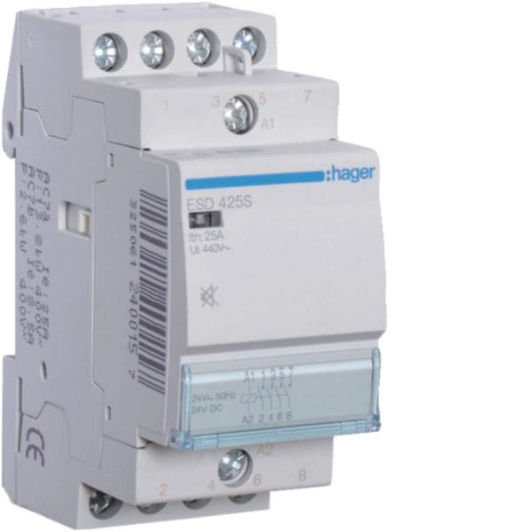 HAGER BOCCHIOTTI - Contattore silenzioso 25 A 24 VDC / VAC 4 NA 2 moduli DIN