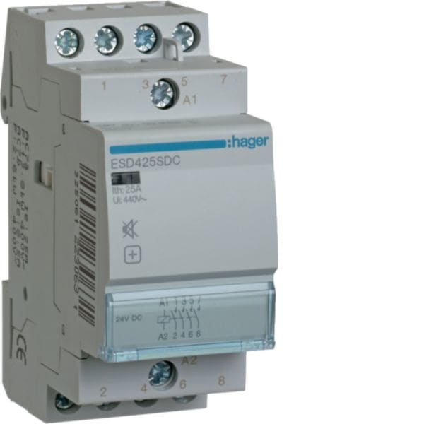 HAGER BOCCHIOTTI - Contattore silenzioso 25 A 24 V AC 4 NA 2 moduli DIN
