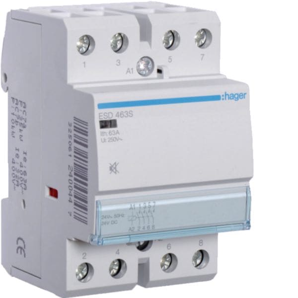 HAGER BOCCHIOTTI - Contattore silenzioso 63 A 24 VAC / VDC 4 NA moduli DIN