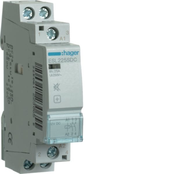 HAGER BOCCHIOTTI - Contattore silenzioso 25 A 8/12 V DC 2 NA 1 modulo DIN