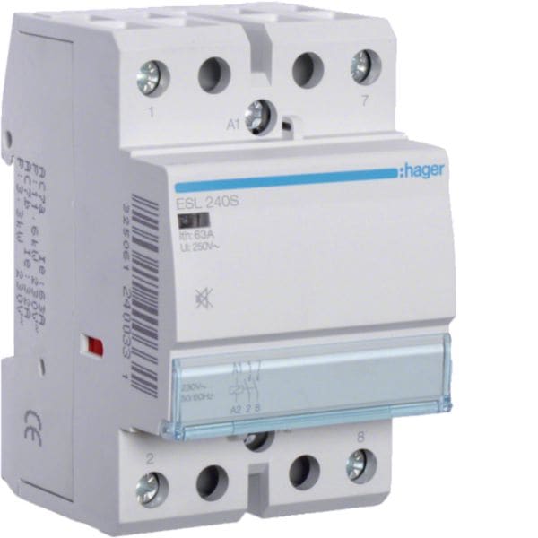 HAGER BOCCHIOTTI - Contattore silenzioso 40 A 12 VAC / VDC 2 NA 3 moduli DIN