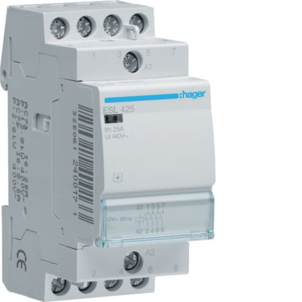 HAGER BOCCHIOTTI - Contattore eco 25 A 12 V AC 4 NA 2 moduli DIN