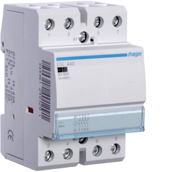 HAGER BOCCHIOTTI - Contattore standard 40 A 12 V AC 4 NA 3 moduli DIN