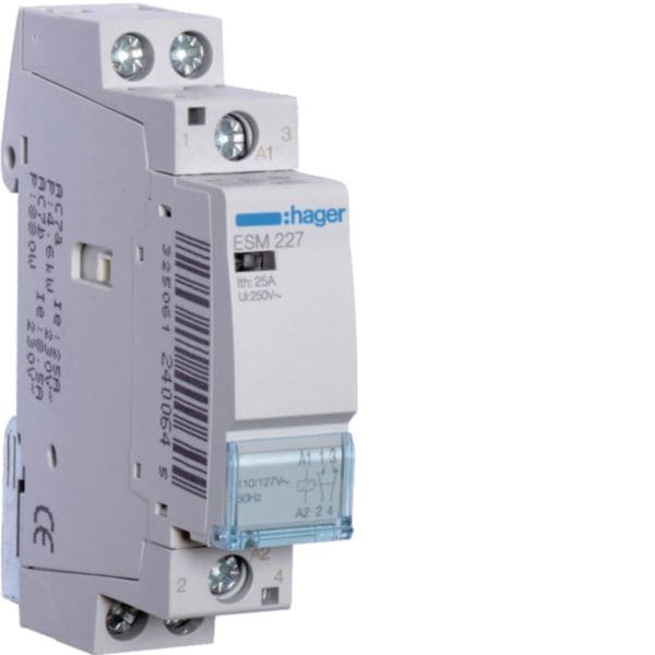 HAGER BOCCHIOTTI - Contattore 25 A 110 - 127 V AC 1 NA + 1 NC 1 modulo DIN ESM227