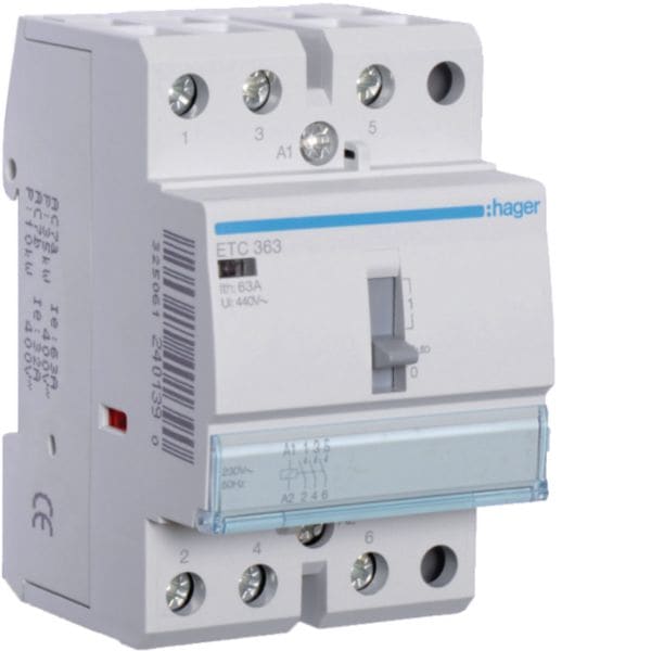 HAGER BOCCHIOTTI - Contattore giorno / notte 63 A 230 V AC 3 NA 3 moduli DIN ETC363