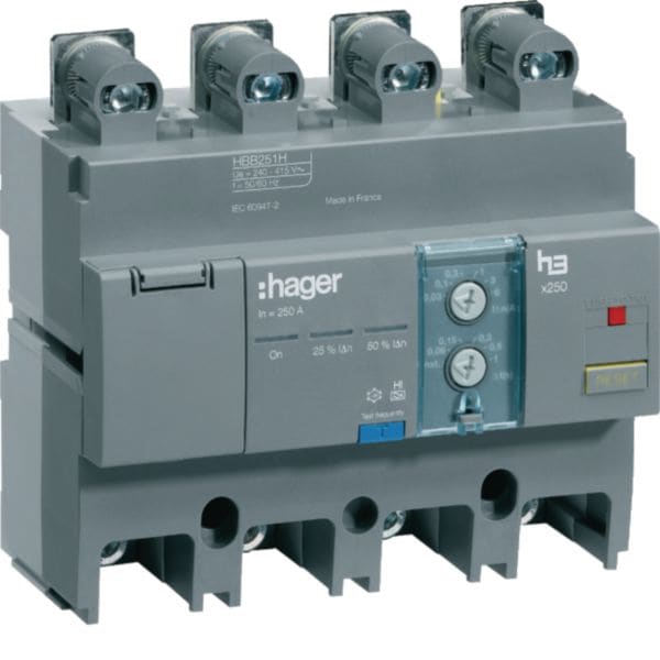 HAGER BOCCHIOTTI - Blocco differenziale h3 x250 4P 250A Idn regolabile
