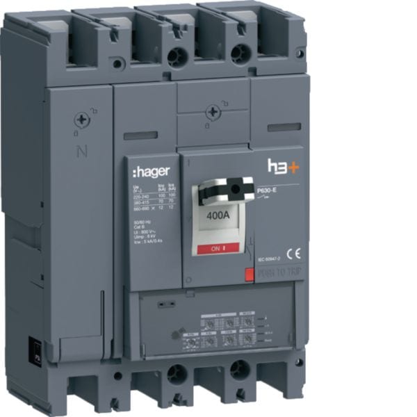 HAGER BOCCHIOTTI - Interruttore automatico scatolato h3+ P630 LSIG 4P 70kA 400A neutro regolabile