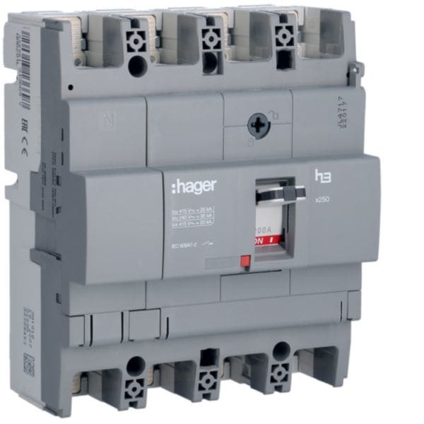HAGER BOCCHIOTTI - Interruttore automatico scatolato h3 x250 TM 4P 25kA 200A fisso HHB201L