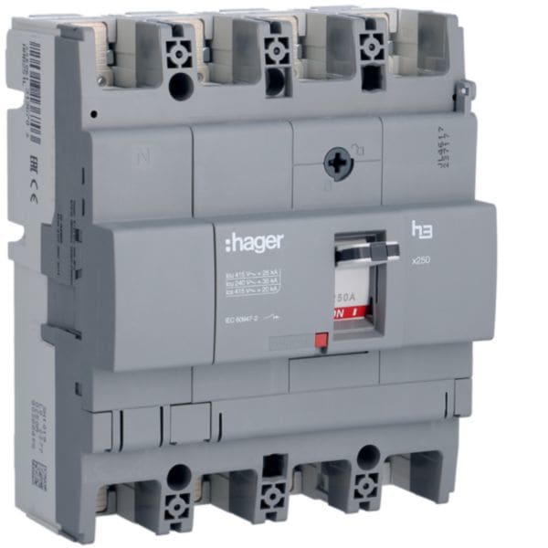HAGER BOCCHIOTTI - Interruttore automatico scatolato h3 x250 TM 4P 25kA 250A fisso HHB251L
