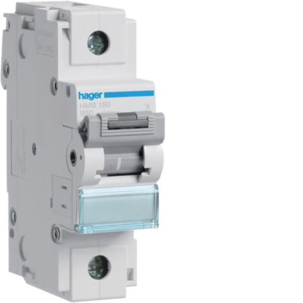 HAGER BOCCHIOTTI - Interruttore automatico magnetotermico 15000A 15kA 1P curva B 80A 1.5M HMB180