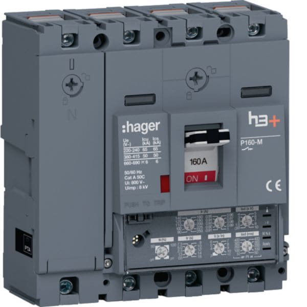 HAGER BOCCHIOTTI - Interruttore automatico scatolato h3+ P160 LSI 4P 50kA 160A neutro regolabile