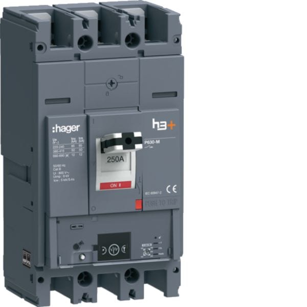 HAGER BOCCHIOTTI - Interruttore automatico scatolato h3+ P630 LSIG Energy 3P 50kA 250A HMW250NR