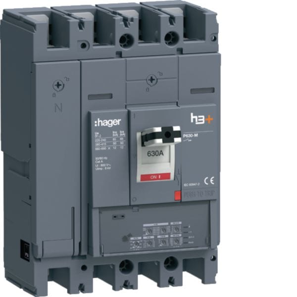 HAGER BOCCHIOTTI - Interruttore automatico scatolato h3+ P630 LSIG 4P 50kA 630A neutro regolabile