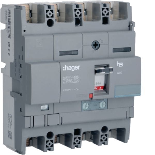 HAGER BOCCHIOTTI - Interruttore automatico scatolato h3 x250 TM 4P 40kA 250A neutro regolabile