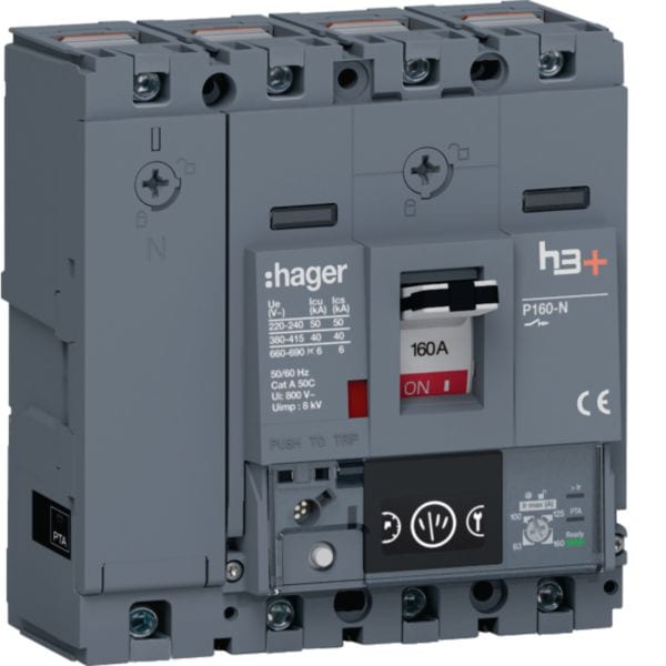 HAGER BOCCHIOTTI - Interruttore scatolato h3+ P160 LSIG Energy 4P 40kA 160A neutro regolabile HNS161NC