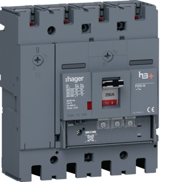 HAGER BOCCHIOTTI - Interruttore automatico scatolato h3+ P250 LSnI 4P 40kA 250A neutro regolabile
