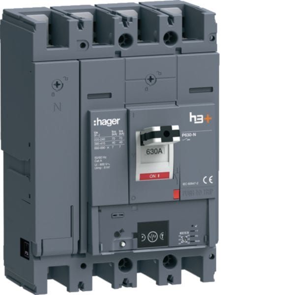 HAGER BOCCHIOTTI - Interruttore scatolato h3+ P630 LSIG Energy 4P 40kA 630A neutro regolabile HNW631NR