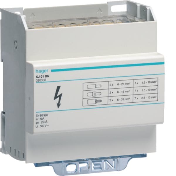 HAGER BOCCHIOTTI - Ripartitore modulare a barrette mobili 4x80A 9 connessioni per barra KJ01BN