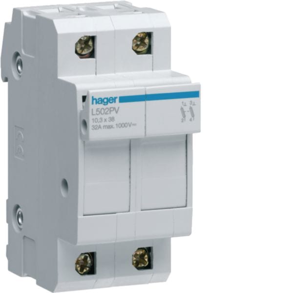 HAGER BOCCHIOTTI - Portafusibile fotovoltaico 10.3X38 2P 1000 V DC 2 moduli Din