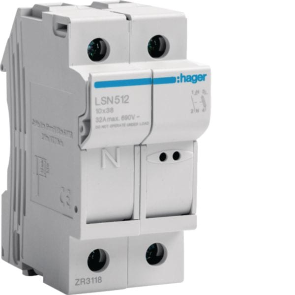 HAGER BOCCHIOTTI - Portafusibile 10.3X38 1P+N 2 moduli DIN LSN512
