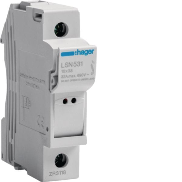 HAGER BOCCHIOTTI - Portafusibile 10.3x38 + spia 1 polo 1 modulo DIN