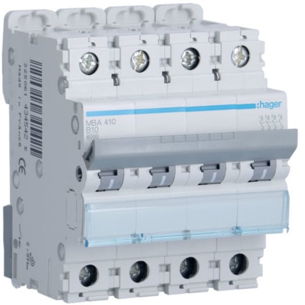 HAGER BOCCHIOTTI - Interruttore automatico magnetotermico 6000A 10kA 4P curva B 10A 4M