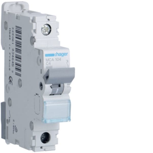 HAGER BOCCHIOTTI - Interruttore automatico magnetotermico 6000A 10kA 1P curva C 4A 1M MCA104