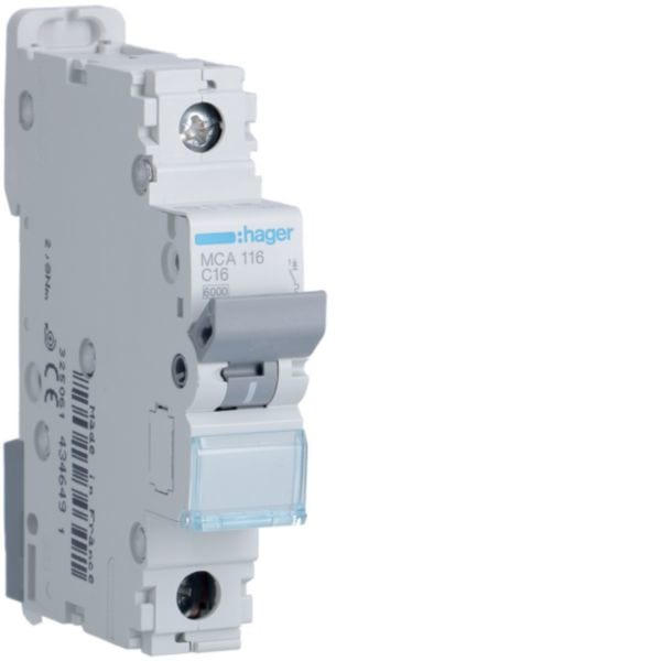 HAGER BOCCHIOTTI - Interruttore automatico magnetotermico 6000A 10kA 1P curva C 16A 1M MCA116