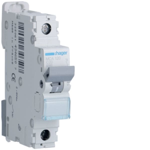 HAGER BOCCHIOTTI - Interruttore automatico magnetotermico 6000A 10kA 1P curva C 20A 1M MCA120