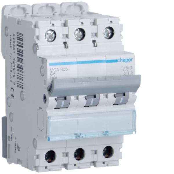 HAGER BOCCHIOTTI - Interruttore automatico magnetotermico 6000A 10kA 3P curva C 6A 3M MCA306