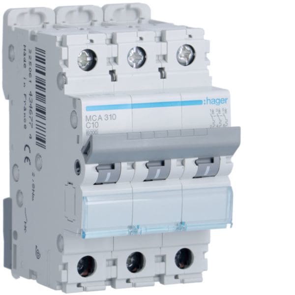 HAGER BOCCHIOTTI - Interruttore automatico magnetotermico 6000A 10kA 3P curva C 10A 3M MCA310