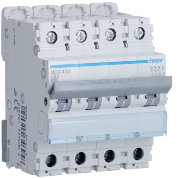 HAGER BOCCHIOTTI - Interruttore automatico magnetotermico 6000A 10kA 4P curva C 20A 4M MCA420