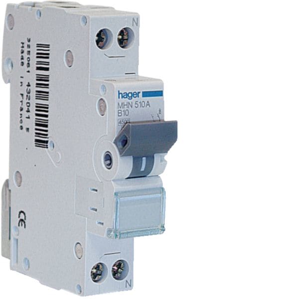 HAGER BOCCHIOTTI - Interruttore automatico magnetotermico 4500A 1P+N curva B 10A 1M MHN510A