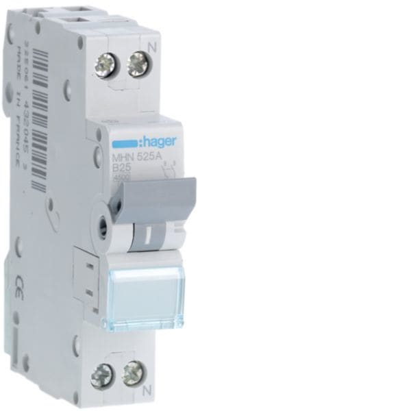 HAGER BOCCHIOTTI - Interruttore automatico magnetotermico 4500A 1P+N curva B 25A 1M