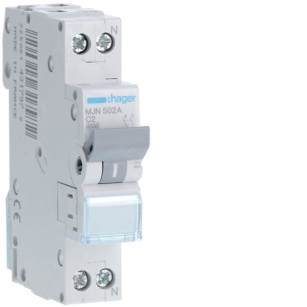 HAGER BOCCHIOTTI - Interruttore automatico magnetotermico 4500A 1P+N curva C 2A 1M